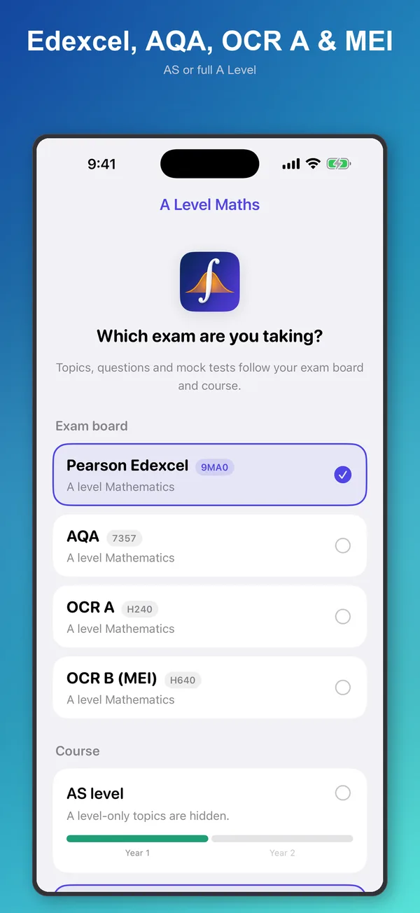 Choosing Pearson Edexcel, AQA, OCR A or OCR B (MEI) and AS or A level