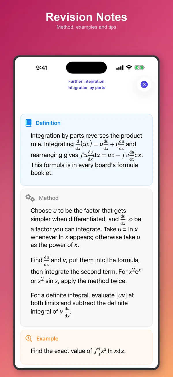 Revision notes for integration by parts